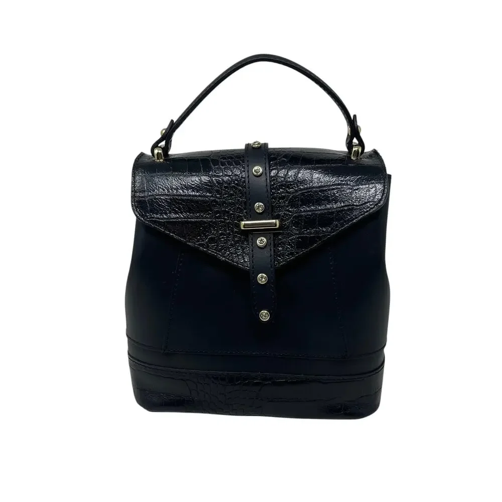House of Harlow 1960 Black Leather Crystal Stud Backpack Shoulder Top Handle Bag
